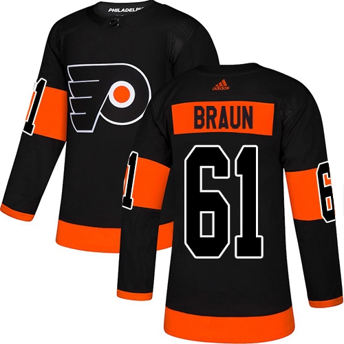 Adidas Philadelphia Flyers 61 Justin Braun Black Alternate Authentic Stitched Youth NHL Jersey